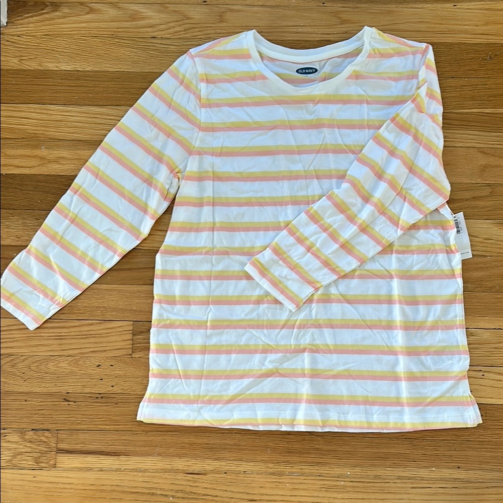 Old Navy 3/4 Sleeve Tee Yellow and Pink Stripes